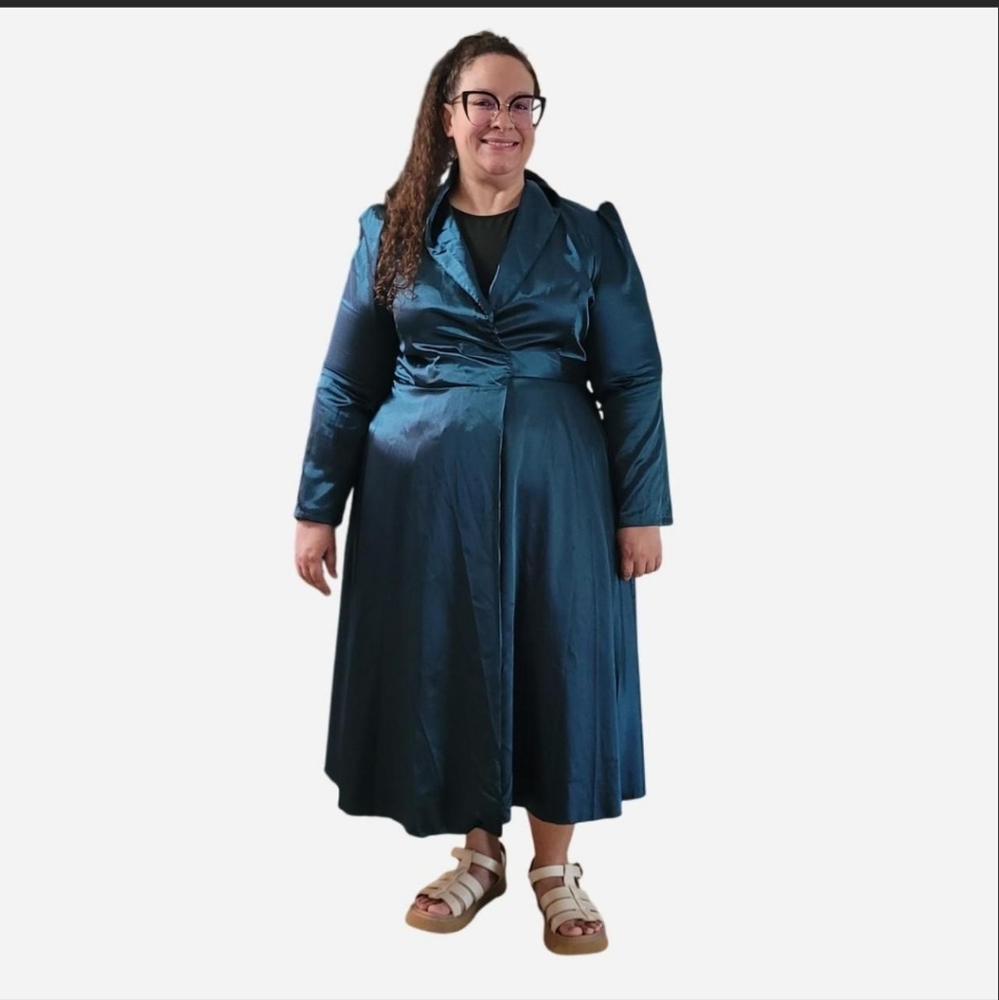 Elegant Teal Satin Wrap Dress